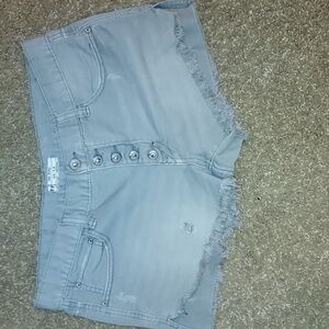 Free People Classic Pale Blue-Gray Btton Fly Denim Shorts